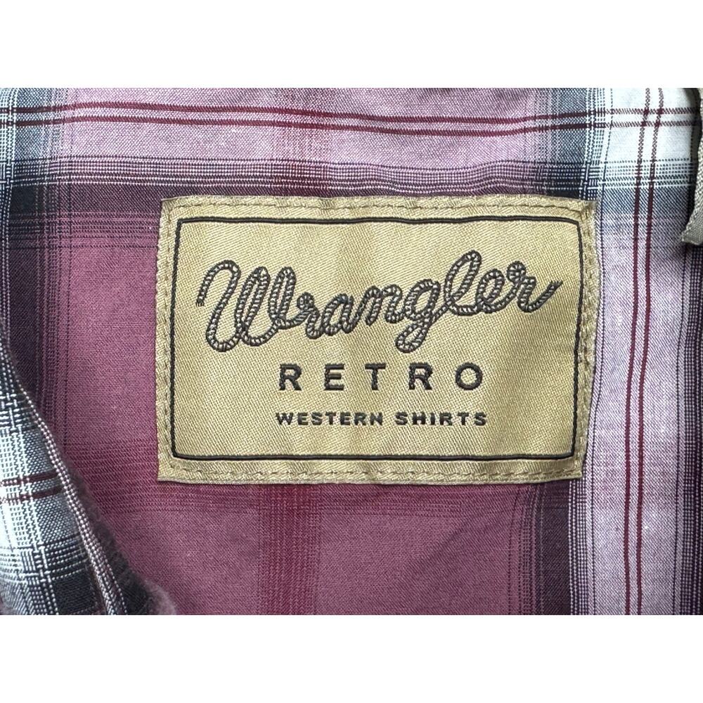 Wrangler Retro Men's Short Sleeve Purple Plaid Western Pearl Snap Shirt -Size L* - Picture 3 of 5